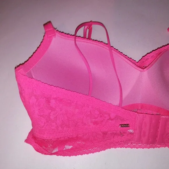 Victoria Secret PINK Bralette Bra XL Neon Pink Lace Push Up Underwire New - Picture 6 of 6